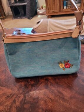 Relic Blue Crossbody Bag with Floral Embroidery